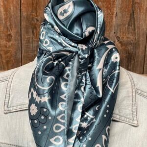 Blue White Paisley Printed Western Southwestern Wild Rag Scarf Accent